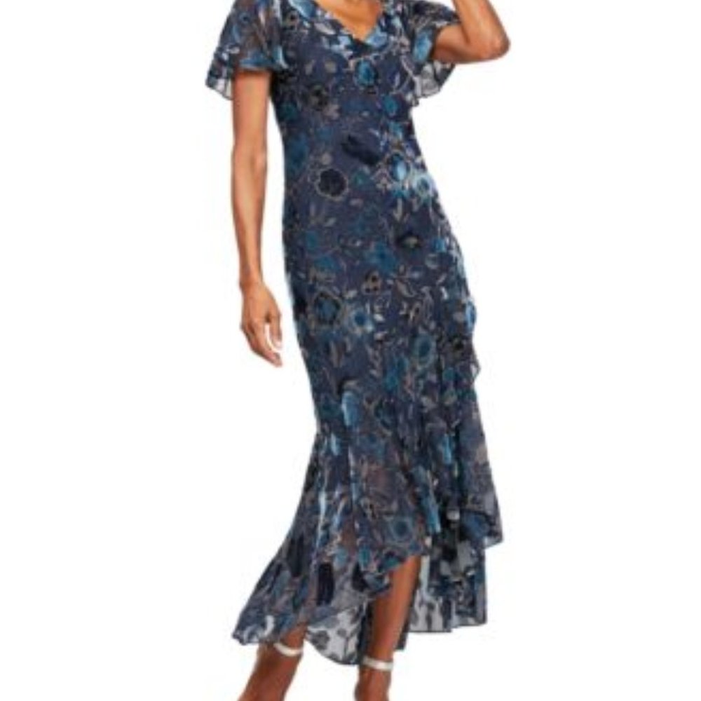 Alex Long Women Printed V-Neck Dress Size 14